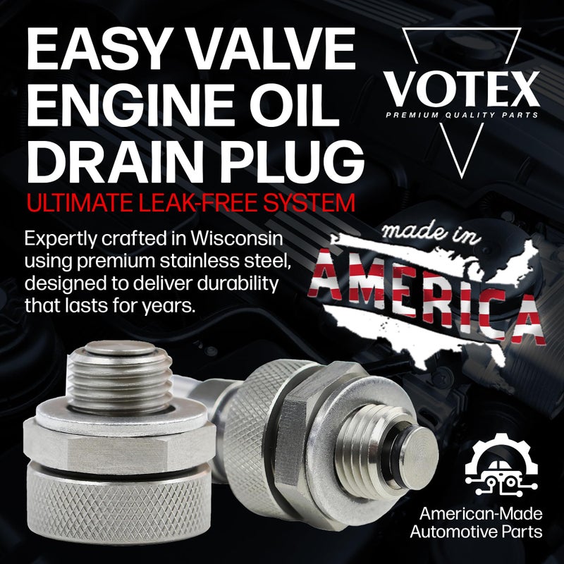 Votex - Made in USA - M14x1.5MM Quick Easy Valve No Mess Oil Drain Plug  Stainless Steel  for Acura  Audi  Chevrolet  Chrysler  Dodge  Fiat  Ford  Honda  Hyundai  Jeep  Kia + More - Image 2
